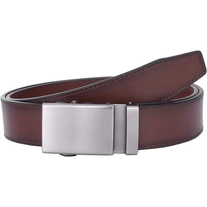 Чоловічий шкіряний ремінь VRLEGEND з автоматичною пряжкою (ратинг) без дірок для ділового костюма, розмір регулюється, з подарунковою коробкою, талія 30W-36W=довжина 110см, темно-коричневий