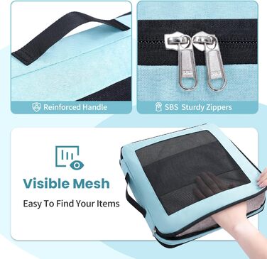 Набір кубиків-органайзерів для подорожей Prezon: 8 шт., м'ятний колір. Розширювані, з сітчастим вікном для зручності.