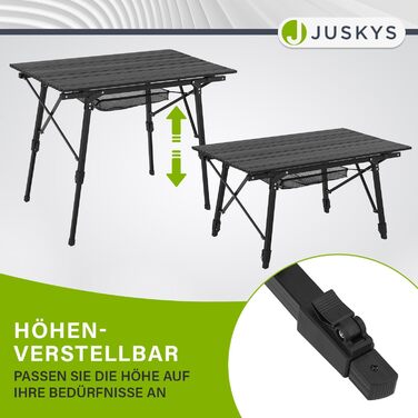Стол для кемпінгу Juskys Picco - алюмінієвий, 90x52 см, легкий, складний, регульований по висоті - для кемпінгу, саду, відпочинку на природі. Чорний