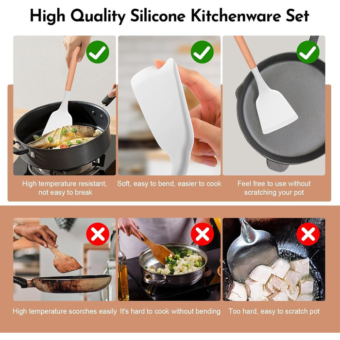 Набір кухонних аксесуарів Howephofly: 23 шт. з силікону, антипригарні, стійкі до нагріву, з тримачем та гачками для підвішування (білий)