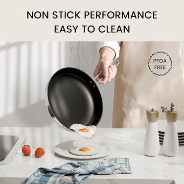 Набір сковорідок CookNANO 3 шт. (22/26/30 см), нержавіюча сталь з 4-шаровим антипригарним покриттям, індукційні, легко миються