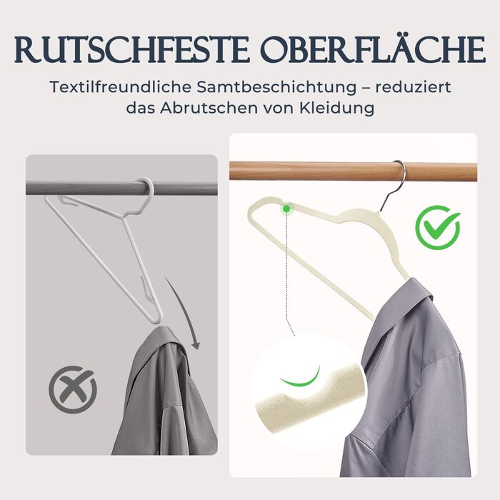 Плечики для одягу з велюру, 20 шт. - Плечики для економії місця, нековзні, міцні, 360° обертання - для сорочок, костюмів, светрів, штанів