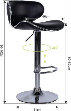 Dibea 2-Piece Swivel Bar Stools - Adjustable Height, 130kg Capacity, Black - Model 1 (Model 6)
