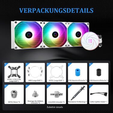 Thermalright AQUA ELITE 360 ARGB: Система водяного охолодження CPU з 3 вентиляторами 120mm, для AMD/Intel, білий колір