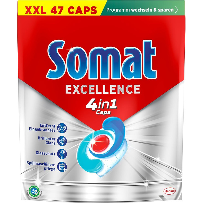 Капсули для посудомийних машин Somat Excellence 4in1, швидкорозчинні табічки для чистоти та блиску, підходять для Eco-програм та низьких температур, без аромату, 176 шт (4х44 шт)