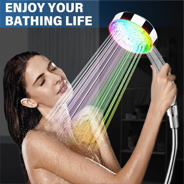 JINYOMFLY LED Shower Head with Lights, Shower Head with LED Lighting, 15CM Shower Head Color Changing, 3 Shower Modes Shower Light, Shower Head Light with Liquid Silicone Nozzle (Round)