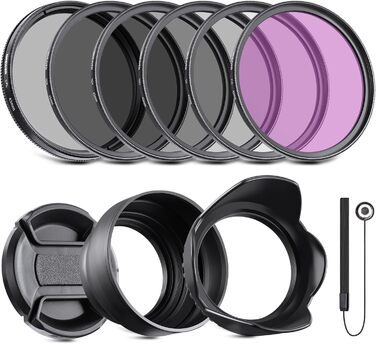 NEEWER Набір фільтрів ND2, ND4, ND8, UV, FLD CPL (циркулярний поляризаційний) 46 мм + кришка об'єктива 43 мм