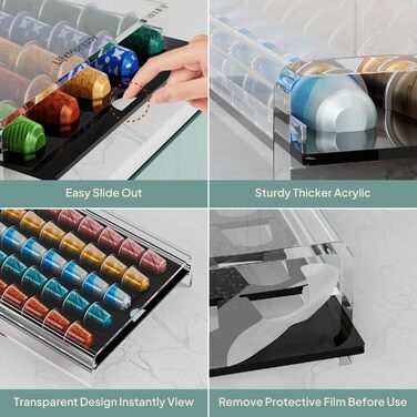 Підставка для капсул Nespresso HOMEXIN прозора на 40 капсул, висувна шухляда, стійкий органайзер для кавомашини
