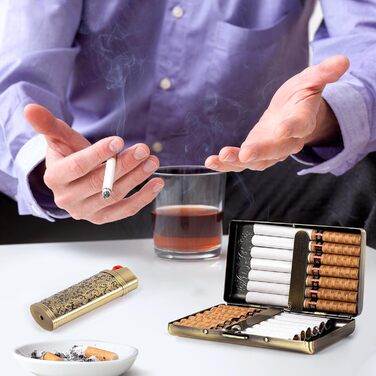 Вінтажне металеве етолюшка для сигарет з запальничкою J6, вміщує 12 шт. сигарет (100 мм), RFID картки та гроші (Бронза)