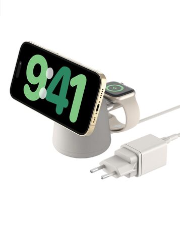 Belkin BoostCharge Pro 2-в-1: Бездротова зарядка Qi2 15W MagSafe для iPhone, Apple Watch, AirPods – Пісочний колір