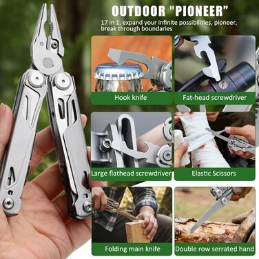 Багатофункціональний інструмент 17-в-1: плоскогубці, викрутки, ніж, пилка. З нержавіючої сталі. Для дому, відпочинку на природі, кемпінгу. Чудовий подарунок для чоловіків