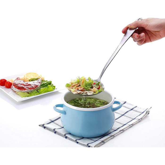 Skimmer Spoon/Strainer Ladle - Stainless Steel - with Sanding Handle - Perforated Style for Kitchen Food - by Cenka (13.2-inch) by CENKA