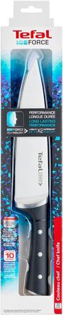 Ніж кухарський Tefal Ice Force 20 см, нержавіюча сталь, захист від корозії, вироблено в Німеччині, чорний K23202