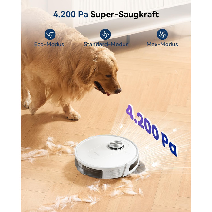 Робот-пилосос Proscenic Q20Plus з функцією миття, 10000Pa, 200 хвилин роботи, бездротова станція, 3-в-1 для прибирання шерсті тварин, килимів та твердих підлог (білий)