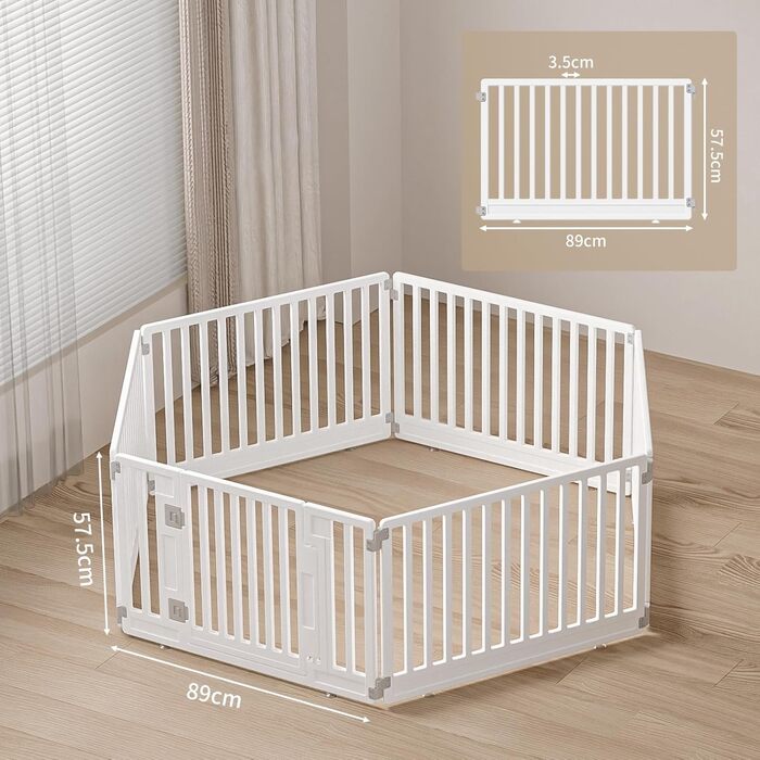 Вольєр для цуценят Gupamiga, розкладний вольєр для собак з дверцятами, вольєр для цуценят для дому, міцний та гладкий, просте встановлення, білий (178 x 178 см), 8 штук (6 штук)