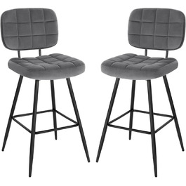 EUGAD Velvet & Metal Bar Stools 2-Pack - Padded Kitchen Counter Stools with Footrest & Backrest - Dark Gray