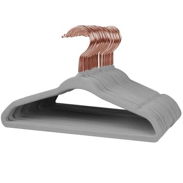 32 шт. велюрові вішалки для дитячого одягу Stormix, 28 см, сірі, з антиковзким покриттям та гачками рожевого золота