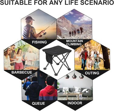 Зручний складаний стільчик для кемпінгу та відпочинку на природі, 33 см, чорний