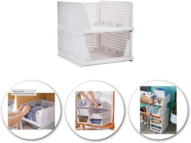 Ygapuzi 2 Pack Stackable Clothes Storage Basket Organizer Drawer Cabinet Shelf Divider Separator Desktop Container for Closet Wardrobe Kitchen Bathroom Office (White - 2Pack)