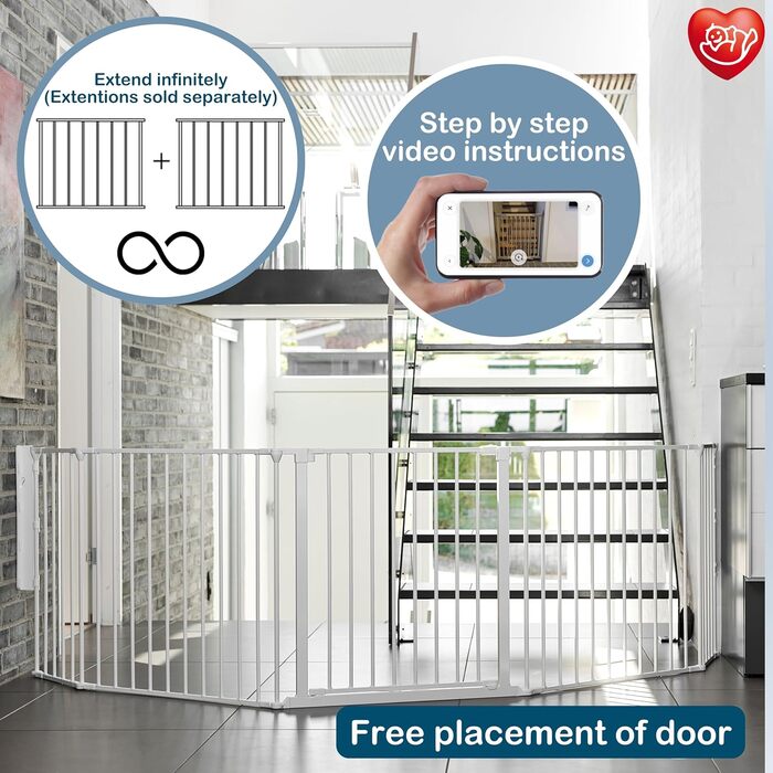 BabyDan Flex XXL: захисне бар'єр для каміну/сходи/кімнати, білий, 90-278 см, Данія