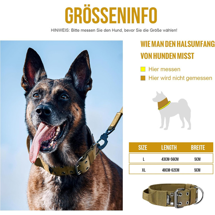 OneTigris Пояс для собак 5 см з ручкою та патчем, великі породи (XL, Коричневий)