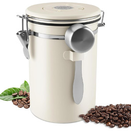 Герметичний контейнер для кави з нержавіючої сталі, 1.8L, з мірною ложкою та індикатором дати, для кави, чаю, горіхів, какао, зберігає свіжість