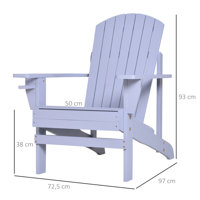 Крісло Adirondack Outsunny з підстаканником, масивне дерево, сіре, шезлонг для балкона, 72,5 x 97 x 93 см