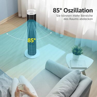Вентилятор вежний Aigostar Leise Turmventilator 76 см з осциляцією та таймером - 3 швидкості, 45 Вт