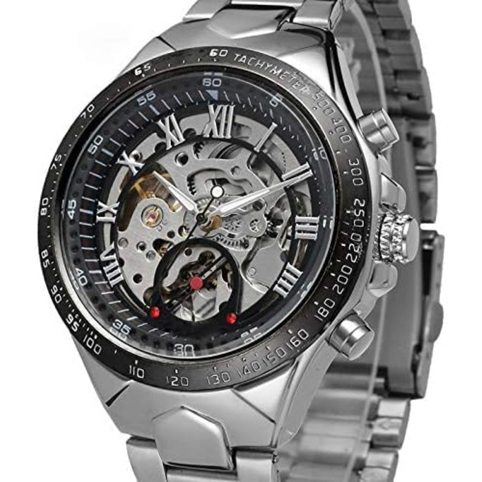 Скелет годинник: автоматичний механічний годинник для чоловіків з нержавіючої сталі, сріблястого кольору