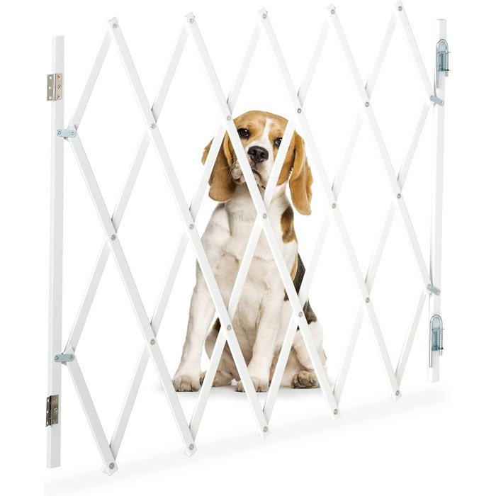 Захисне ворота для собак Relaxdays, висувне до 130 см, висота 87,5-100 см, бамбук, біле (L)