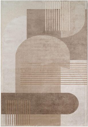 Килимок для вітальні TT Home з коротким ворсом, геометричний дизайн, абстрактний стиль, бежевий та темно-кремовий, 80x150 см