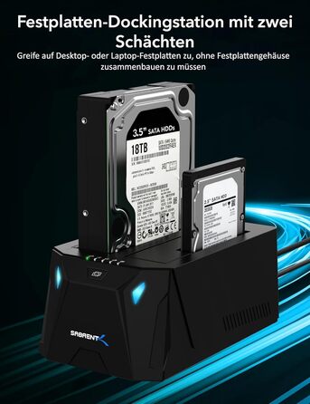Док-станція Sabrent для 2 HDD/SSD 2.5'/3.5' з USB-C, 5Gbps, підтримка клонування, без інструментів (EC-CH2B)
