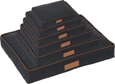 Ellie-Bo Dog Bed for Indoor Use, Soft and Washable Mattress, Cover: Waterproof Oxford Fabric, Filling: Polyester Fiber, for 91cm Dog Cage, Size L: 87 x 57 x 10 cm, in Black with Brown Piping