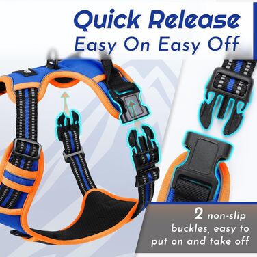 Шлейка для собак Eagloo великих порід, анти-тяга, з світловідбиваючими смугами, регульована, для Лабрадора, розмір L (XS, 1 шт., блакитний & оранжевий)