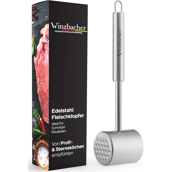 Winzbacher® Fleischklopfer з нержавіючої сталі | 2 ударні поверхні - молоток для м'яса, для відбивання відбивних, для розпластування м'яса | ідеально для відбивних, котлет, стейків та ін.