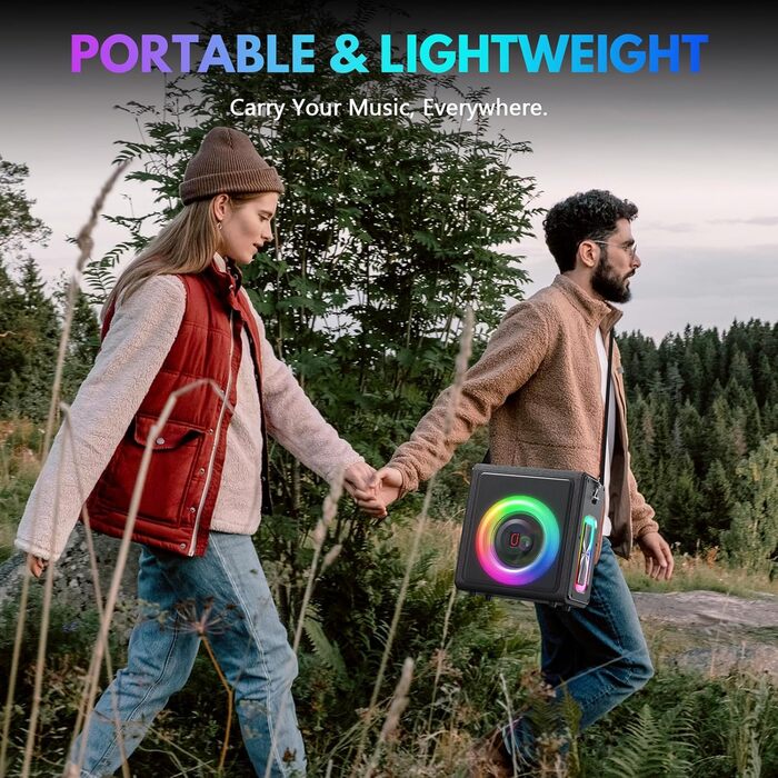 Караоке машина HWWR з 2 бездротовими мікрофонами, портативна Bluetooth 5.3 акустика з RGB-підсвіткою, PA-система для вечірок, Partybox, TWS, чорний