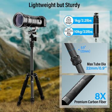 Штатив SIRUI AM-5C Carbon з кульковою головкою, 140 см, вантажопідйомність 10 кг