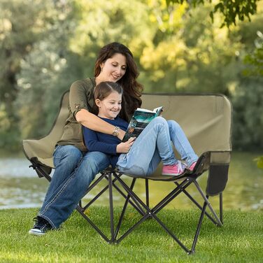 Складане кемпінгове софа для 2 осіб - портативний стілець для кемпінгу з підлокітниками та сумкою, ідеально підходить для пікніків, кемпінгу, саду, балкону, намету та риболовлі (Оливковий, 110 см)