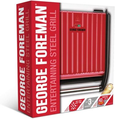 George Foreman Contact Grill & Panini/Sandwich Maker - 24x17cm, 3-Portion Size - Steel Red - Reduces Up to 42% Fat