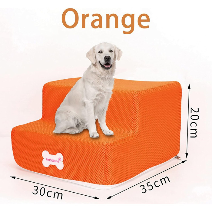 Сходинки для собак на 2 сходинки для ліжка та дивану, 20 см, широкі, для маленьких, старих, великих собак та котів, стійкі, протиковзні, миючі, оранжевого кольору
