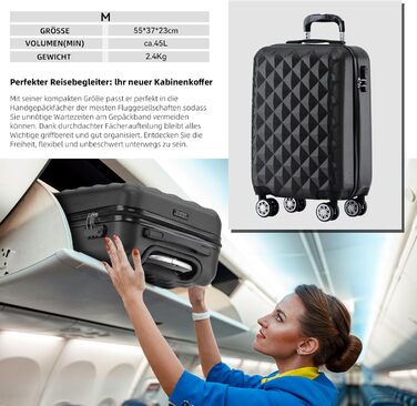 Набір валіз Beibye Zwillingsrollen 2066: чорний, M, L, XL (твердий корпус, тріо)