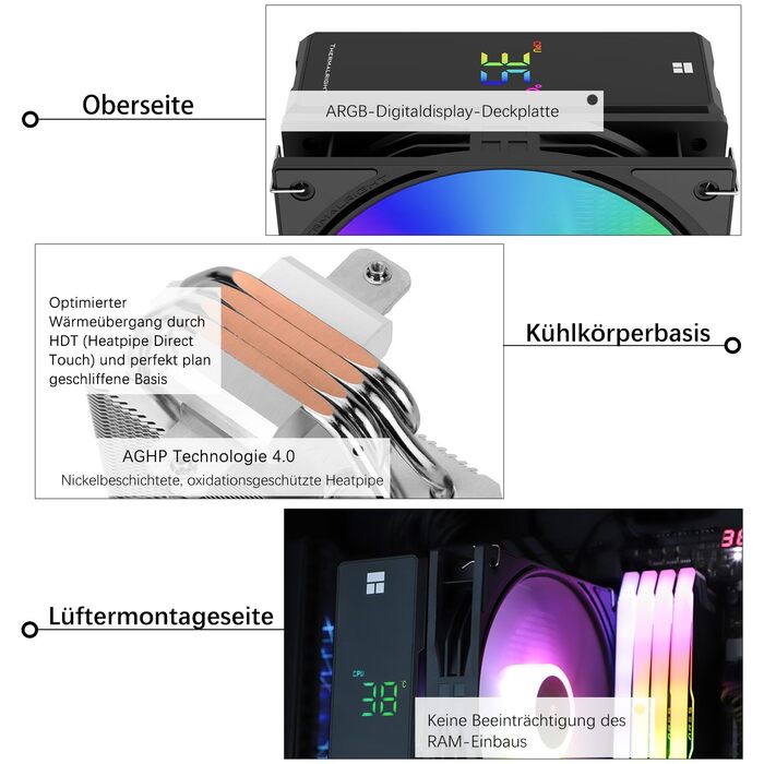Assassin X 120 ARGB: Кулер для CPU з цифровим дисплеєм, 4 теплові трубки, 120 мм вентилятор, підтримка AM5/AM4, Intel LGA1851/1700, чорний
