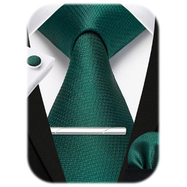 HISDERN Комплект краватки для весілля: краватка в клітинку, нагрудна хустинка, краваткова застібка, ґудзики для краватки (темно-зелений)