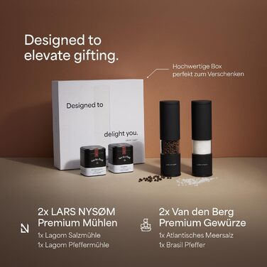 Набір для солі та перцю Lars Nysøm ручний з регульованим керамічним жорном | Набір з 2 шт. | Нержавіюча сталь | Дизайн