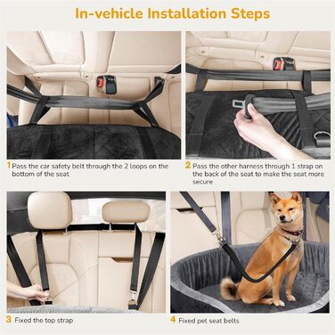 Dog Car Seat Back Bench with Thick Padding for Pet Travel, Waterproof and Washable, Dog Car Seat Back Bench with 2 Safety Leashes. Medium Back Length Less than 70 cm