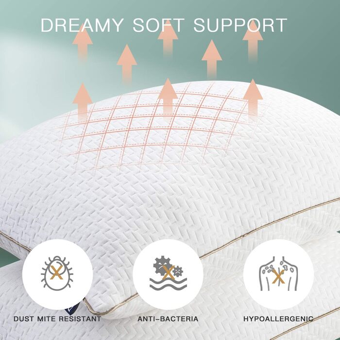 BedStory Pillows, Sleeping Pillows, 2 Pack, Hypoallergenic, Anti-Dust Mites Pillows, Down Alternative Quality, Bed Pillows for Back, Stomach, and Side Sleepers, Standard Size, Washable, 42 x 70 cm