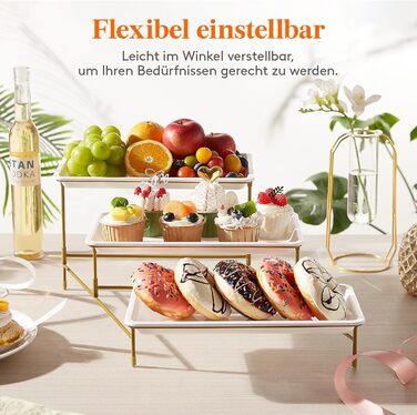 Lifewit 3-Tier Etagere with 30 x 17 cm Plastic Serving Plates, 3-Level Serving Tray/Serving Platter with Folding Gold Metal Shelf, Buffet Party Accessories for Vegetables/Fruit/Cookies/Cake