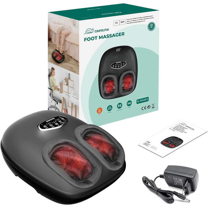Масажер для ніг Snailax Shiatsu з підігрівом для фасціїту, невропатії, глибокий масаж, компресія, вібрація, для дому та офісу, подарунок