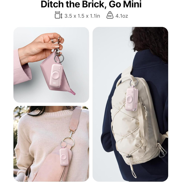 Power Bank INIU для Apple Watch, 5000mAh, вбудований кабель, LCD-дисплей, сумісний з iWatch 10/9/8/Ultra2/Ultra/SE, iPhone 16/15, рожевий