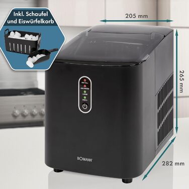 Машина для приготування льоду Bomann® EWB 6068 CB Schwarz (2023) - до 10 кг на добу, 2 розміри кубиків льоду, 1,1 л резервуар, лопатка